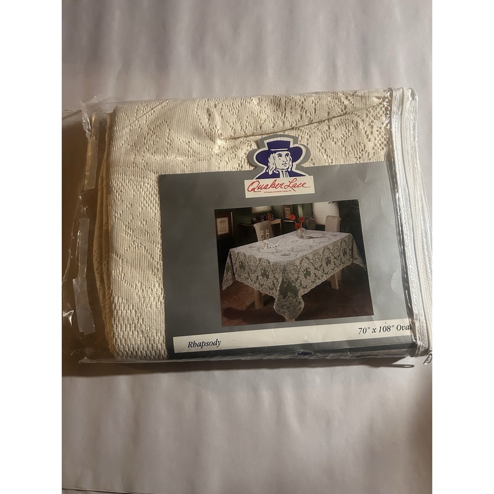 Vintage Quaker Lace Tablecloth  Rhapsody Pattern - 70"x108" Oval Brand New